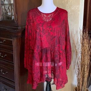 Closet Full NWT red and black silver studded tunic